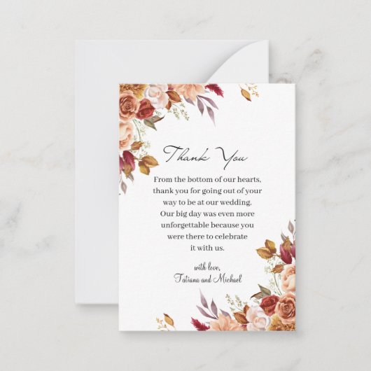 Aquarellblumen Hochzeit im Herbst danke Ihnen Foto Mitteilungskarte (Vorderseite)