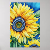 Aquarellblumen im hellblauen Hintergrund Poster (Vorne)
