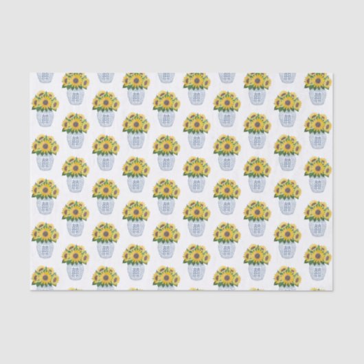 Aquarellblumen in Vase aus blau-weißer China Seidenpapier (Vorderseite)