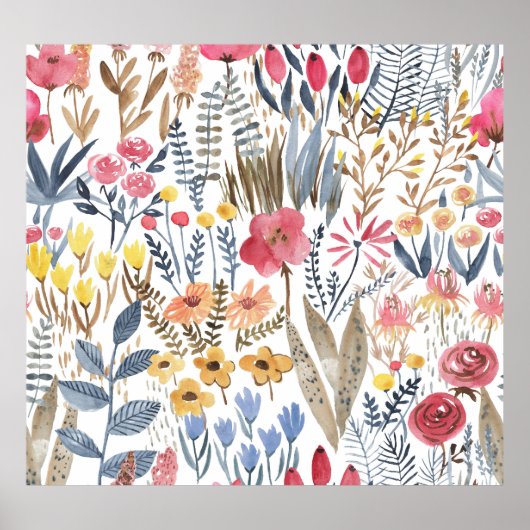 Aquarellblumen, lebendiges, nahtloses Patter Poster (Vorne)