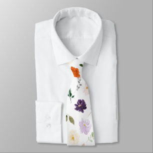 Aquarellblumen Lila und Rostorange Rosen Krawatte