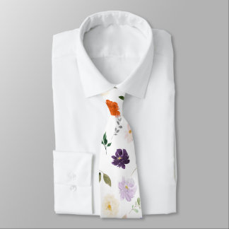Aquarellblumen Lila und Rostorange Rosen Krawatte