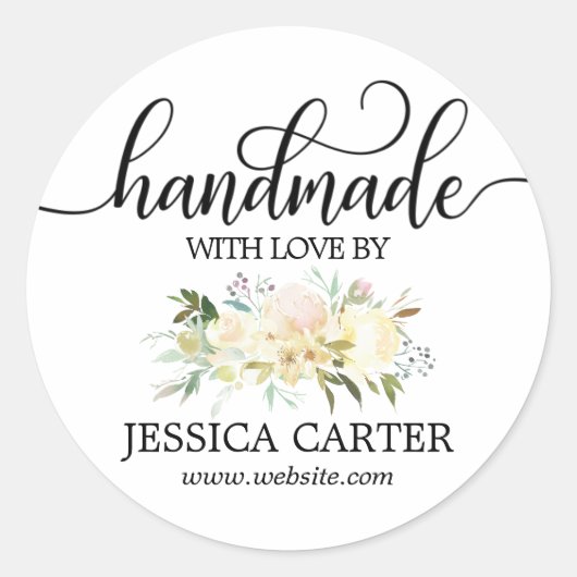 Aquarellblumen mit LIEBE Runder Aufkleber (Vorderseite)