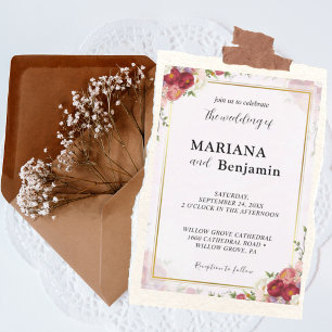 Aquarellblumen mit pastellrosa und goldenem Design Einladung