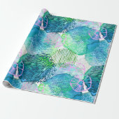 Aquarellblumen Modernes abstraktes Blau Rosa Geschenkpapier (Ungerollt)