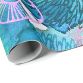 Aquarellblumen Modernes abstraktes Blau Rosa Geschenkpapier (Rolleneckpunkt)