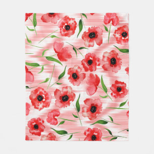 Aquarellblumen: Mohn-Pfingstrose-Ikat. Fleecedecke