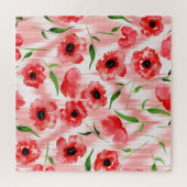 Aquarellblumen: Mohn-Pfingstrose-Ikat. Puzzle (Horizontal)
