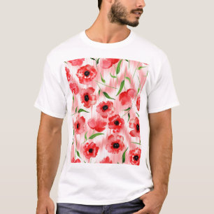 Aquarellblumen: Mohn-Pfingstrose-Ikat. T-Shirt