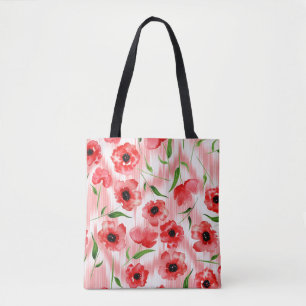 Aquarellblumen: Mohn-Pfingstrose-Ikat. Tasche
