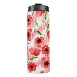 Aquarellblumen: Mohn-Pfingstrose-Ikat. Thermosbecher