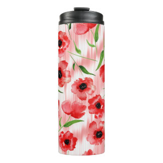 Aquarellblumen: Mohn-Pfingstrose-Ikat. Thermosbecher
