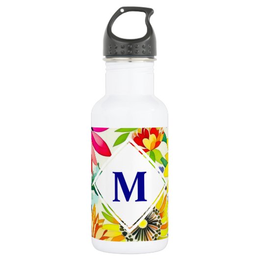 Aquarellblumen Monogramm Edelstahlflasche (Vorderseite)