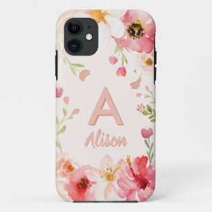 Aquarellblumen-Monogramm + Name personalisieren Case-Mate iPhone Hülle