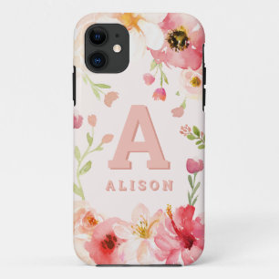 Aquarellblumen-Monogramm + Name personalisieren Case-Mate iPhone Hülle