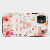 Aquarellblumen-Monogramm + Name personalisieren Case-Mate iPhone Hülle (Rückseite (Horizontal))