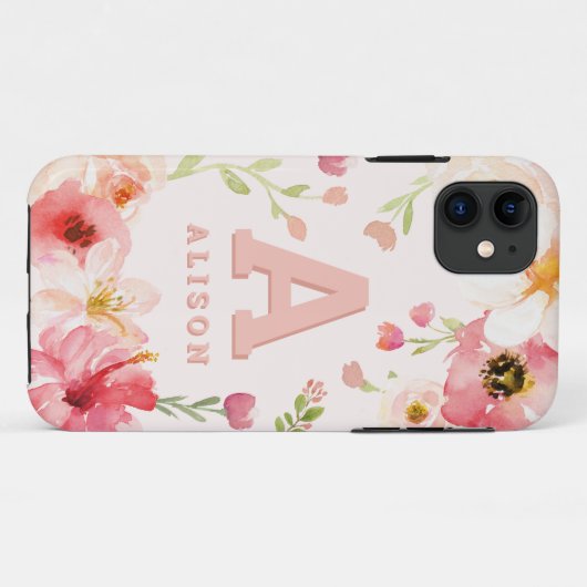 Aquarellblumen-Monogramm + Name personalisieren Case-Mate iPhone Hülle (Rückseite (Horizontal))