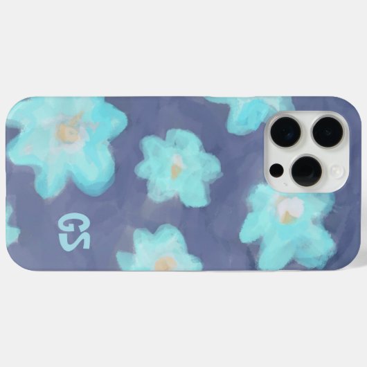 Aquarellblumen-Monogramm niedlich blaue Wildblumen Case-Mate iPhone Hülle (Rückseite (Horizontal))