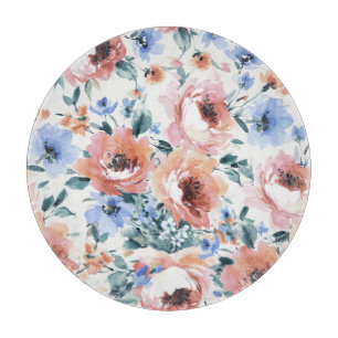 Aquarellblumen, nahtlose Musterillustration. Schneidebrett