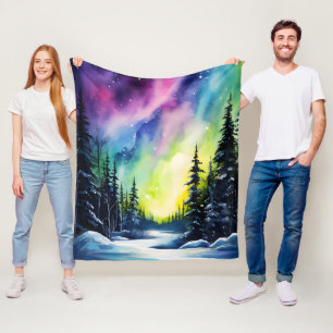 Aquarellblumen Nordlichtblumen Fleecedecke