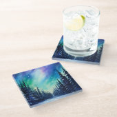 Aquarellblumen Nordlichtblumen Glasuntersetzer (Schrägansicht)