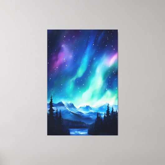 Aquarellblumen Nordlichtblumen Leinwanddruck (Vorderseite)