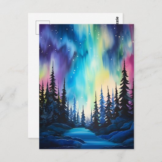 Aquarellblumen Nordlichtblumen Postkarte (Vorne/Hinten)