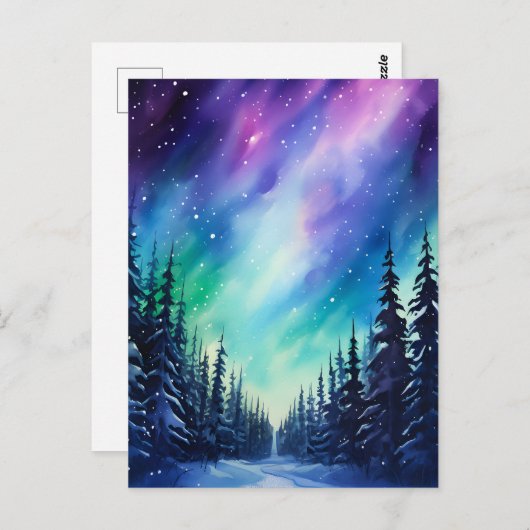 Aquarellblumen Nordlichtblumen Postkarte (Vorne/Hinten)