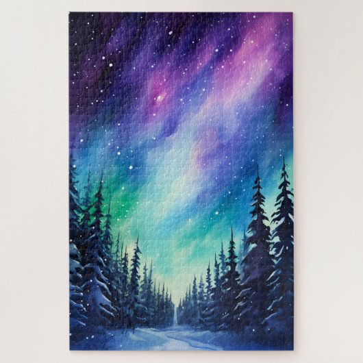 Aquarellblumen Nordlichtblumen Puzzle (Vertikal)