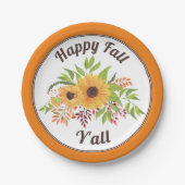 Aquarellblumen Orange Happy fall Y'all Pappteller (Vorderseite)