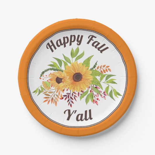 Aquarellblumen Orange Happy fall Y'all Pappteller (Vorderseite)