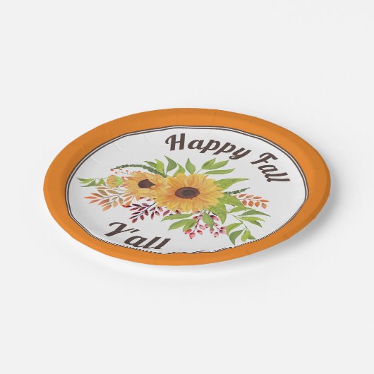 Aquarellblumen Orange Happy fall Y'all Pappteller (Schrägansicht)