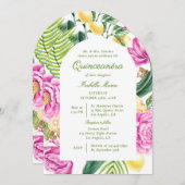 Aquarellblumen Peones Custom Foto Quinceañera Einladung (Vorne/Hinten)