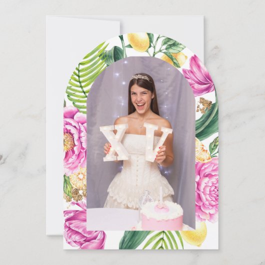 Aquarellblumen Peones Custom Foto Quinceañera Einladung (Rückseite)