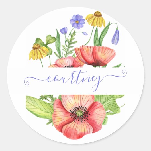 Aquarellblumen personalisiert runder aufkleber (Vorderseite)