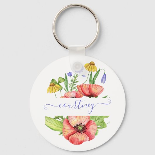 Aquarellblumen personalisiert schlüsselanhänger (Vorderseite)