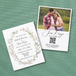 Aquarellblumen qr Code uAwg Hochzeit Einladung