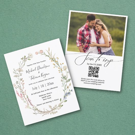 Aquarellblumen qr Code uAwg Hochzeit Einladung