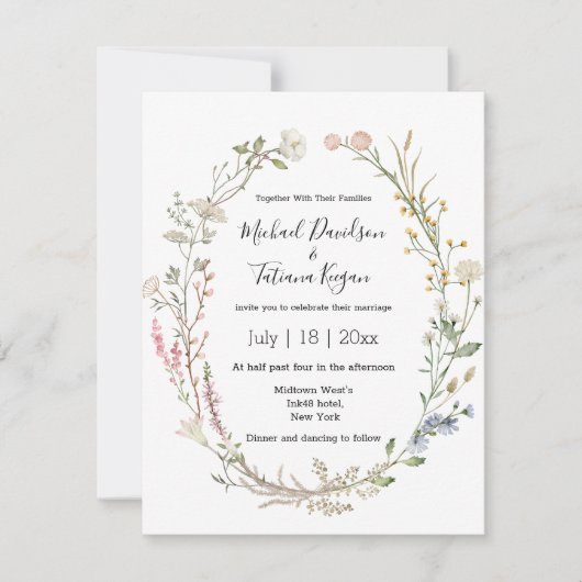 Aquarellblumen qr Code uAwg Hochzeit Einladung (Vorderseite)