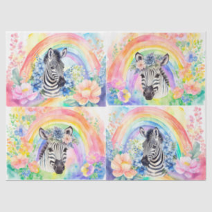 Aquarellblumen-Regenbogen und Zebra-Dekoupage Seidenpapier