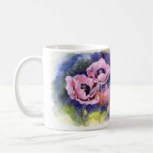 Aquarellblumen rosa Mohn Illustration Blumen Kaffeetasse