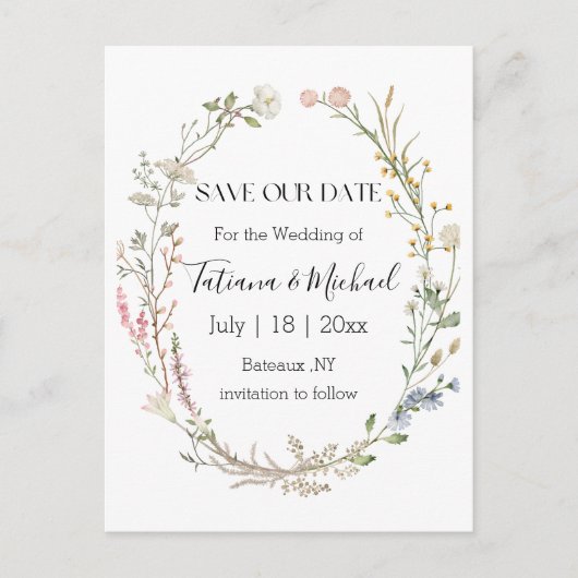 Aquarellblumen Save the Date,qr Code-Foto Ankündigungspostkarte (Vorderseite)