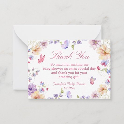 Aquarellblumen Sommer Danke, Baby Dusche Mitteilungskarte (Vorderseite)