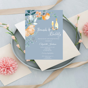 Aquarellblumen Staubblau Brunch & Bubbly Einladung