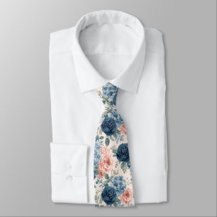 Aquarellblumen Staubblau Navyrosen Krawatte