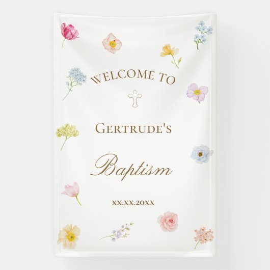Aquarellblumen Taufe Banner (Vertikal)