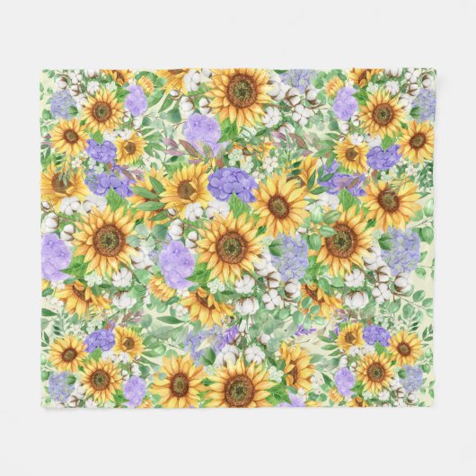 Aquarellblumen und Blaue Hydrangeas Fleecedecke (Vorderseite (Horizontal))