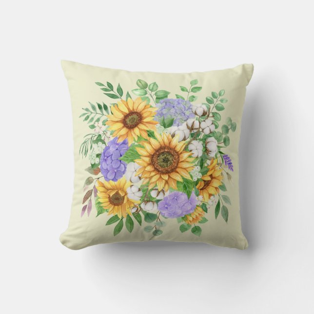 Aquarellblumen und Blaue Hydrangeas Kissen (Vorderseite)