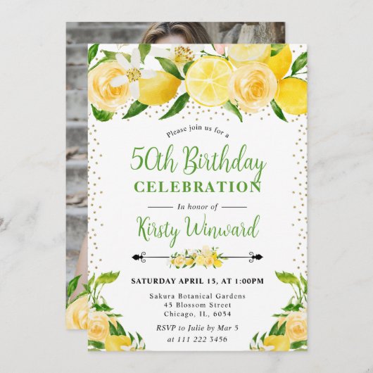 Aquarellblumen und Blume 50. Geburtstag Einladung (Vorne/Hinten)