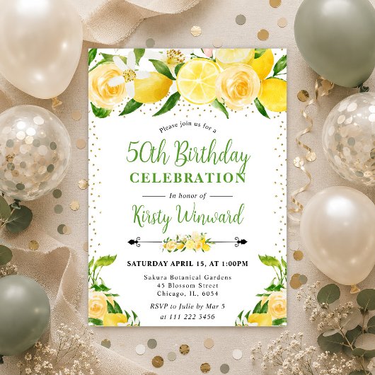 Aquarellblumen und Blume 50. Geburtstag Einladung